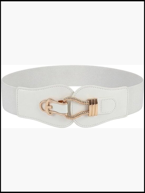 Wide Elastic Vintage Cinch Buckle Retro Belt Faux Leather Hook main image 4
